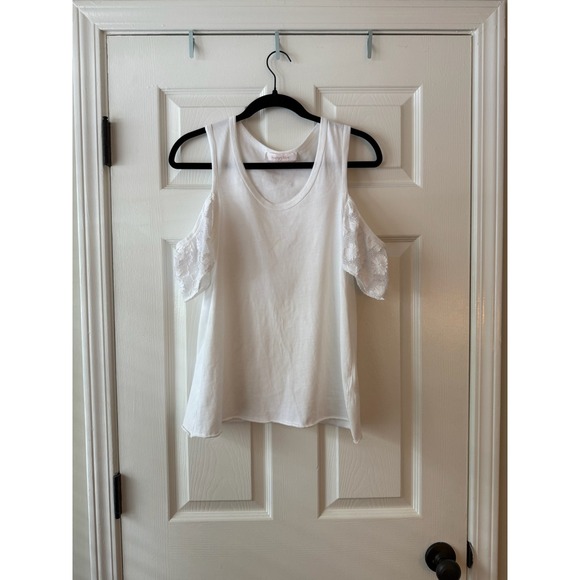 See by Chloe White Cold Shoulder Lace Sleeve Tank Top Size 40‎
